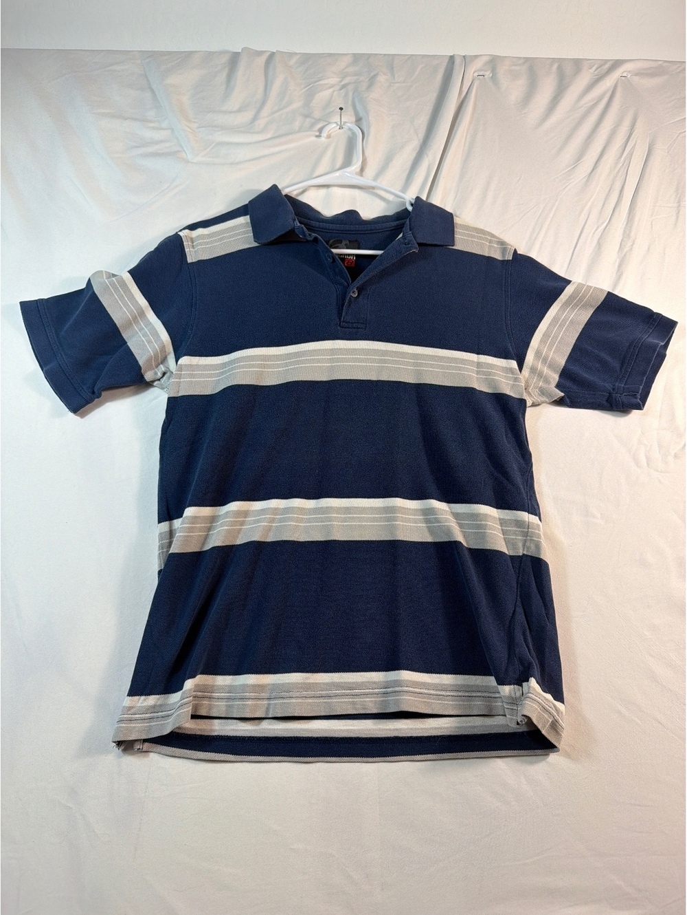 Anchor Blue Men's Navy Blue and White Striped Polo Shirt Size Small